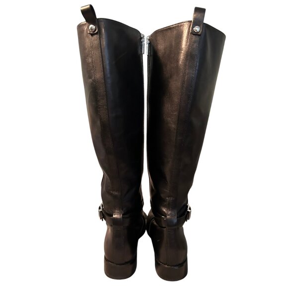 Michael Kors Women's Arley Riding Boots Black 11M | Black Leather | Silver Logo - Picture 3 of 12